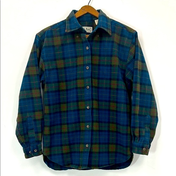 L.L. Bean Chamois Cloth Plaid Long Sleeve Button Up Shirt Thick Cotton Layer - Picture 1 of 6